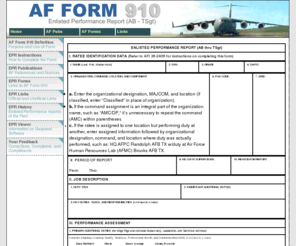 afform910.com: AF Form 910
Information on the AF Form 910, Air Force Enlisted Performance Report (EPR)