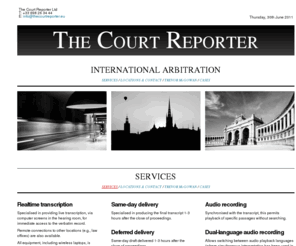 tmgreporting.com: The Court Reporter - Transcripts for International Arbitrations
Specialists in providing live transcription for immediate access to the verbatim record anywhere in the world