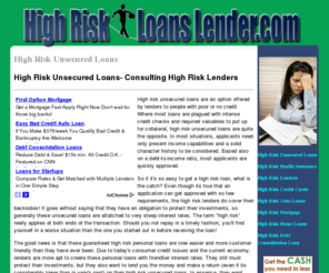 highriskloanslender.com: High Risk Loans Lender - High Risk Unsecured Loans
Know the truth about high risk unsecured loans and the pros and cons of a high risk loan before applying...