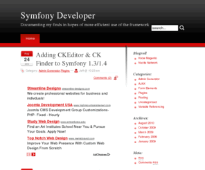 symfonydeveloper.com: Symfony Developer
Jeff Meyer is a Symfony Developer located near the North Shore of Chicago with nearly 10 years of experience working with PHP.  This site provides insight into the Symfony framework and aims to help other Symfony developers find answers to the general questions they may need help with.