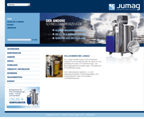 jumag.net: Jumag Dampferzeuger || Dampftechnik, Dampfkessel, Dampfanlagen
Jumag - Dampferzeuger entwickelt, produziert und vertreibt l- und gasbefeuerten Kleinwasserraumkessel, Dampferzeuger, Schnelldampferzeuger, Dampfkessel und Dampfanlagen. Zudem bietet für den Betrieb benötigtes Zuböhr an.