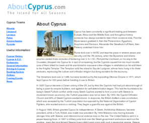 aboutcyprus.com: About Cyprus - Cyprus Homepage
About Cyprus gives information about towns in Cyprus, the history of Cyprus, embassies and general information on Cyprus island.