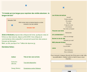 livres-et-lectures.org: livres et lectures, critiques de livres
livres et lectures, critiques de livres, notes et fiches de lectures, commentaires sur livres et auteurs franais et etrangers