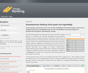 private-ranking.de: Suchmaschinen Ranking Tool - kostenlos, übersichtlich, regelmäßig
Suchmaschinen Ranking regelmäßig und übersichtliche überprüfen. Jetzt kostenlos zum Ranking Tool anmelden.