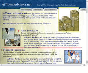 affuentadvisor.com: Affluent Advisors - A Service of ABA
Serving CPAs, Attorneys & Financial Advisors with High Net Worth Clients