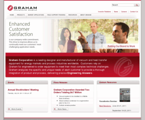 graham-equip.com: Graham Corporation Home Page
Graham is a leading designer and builder of vacuum and heat transfer equipment for process industries world-wide, Markets for vacuum technology are chemical, petrochemical, petroleum refining, electric power generating industries like cogeneration and geothermal plants