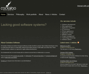 cockatoosoftware.com.au: Cockatoo Software › Agile Software Development
Agile Software Development. Web apps, application integration, e-commerce, iphone apps, reviews, project management, technology mentoring and software advice.