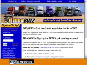 truckbuzz.com: TruckBuzz - The FREE Freight Matching Load Board for Truckers, 3PL Freight Brokers and Shippers
FREE freight matching load board with available loads for truckers plus available trucks for shippers and freight brokers. Post and search for FREE.