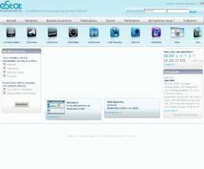 mediametrie-estat.com: Médiamétrie-eStat | La référence de la mesure au service d'Internet
Médiamétrie-eStat conçoit et commercialise des solutions de mesure et d'analyse d'audience pour sites web, destinées à aider et optimiser la prise de décision dans la conduite des stratégies Internet.