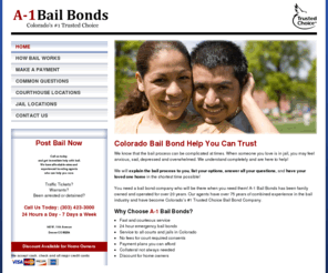 bailbondsdenver.info: Bail Bond Experts in Colorado |24/7 hour bail bond | Affordable Bail bondsmen in Colorado | Denver Metro Area bail bonds | Jail Bail | Colorado bailbonds
A-1 Bail Bonds is open 24/7, call 303-663-7200 if you need to post bond in Colorado.  We have bond agents available at all times to start the bailing process.  Don't wait to post bail, we can help.