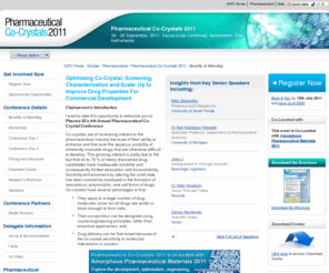 pharmacocrystals.com: IQPC Pharmaceutical Co-Crystals
Pharma IQ Pharmaceutical Co-Crystals. An alternative to solid state development. Crystalisation and integration of co-former partners into crystal lattice. Manipulation of physico-chemical characteristics of API. , iqpc