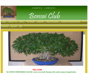 corpuschristibonsaiclub.org: Page 1
The CORPUS CHRISTI BONSAI CLUB, INC. meets every fourth Thursday of the month, January throng October, 7:00p.m. at the Garden Senior Center, 5325 Greely Street.