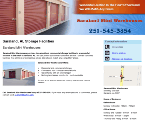 saralandminiwarehouses.com: Storage Facilities Saraland, AL – Saraland Mini Warehouses
Saraland Mini Warehouses provides household and commercial storage facilities in a wonderful location in the heart of Saraland, AL. Call 251-545-3854.