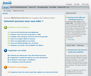 inexia.ca: Technologies Inexia Inc. - Accueil
Solutions Marketing Internet pour la gestion des relations clients. Référencement de site Internet, optimisation professionnelle pour un positionnement en première page. Référencement manuel suivi. Rapports pour le suivi de la prestation.