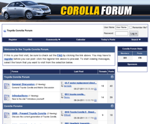 corollaforum.com: Toyota Corolla Forum
Toyota Corolla and Matrix Fans discuss their favorite car.  Come join a knowledgable and friendly community on Toyota Corolla Forum!