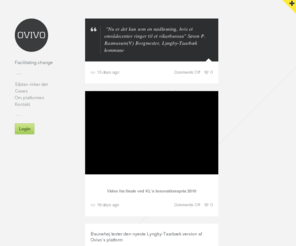 ovivo.dk: Ovivo - facilitating change
Ovivo er en ung visionær dansk virksomhed, som udvikler unikke webbaserede software-systemer og applikationer. Vi skaber systemer, som effektiviserer arbejdsgange ved hjælp af moderne teknologi, avancerede analysemoduler og brugerflader, som er tilpasset brugerne. Vores systemer skaber både bedre bundlinje hos vores kunder, samtidig med at vores kunders ansatte får lette styringsredskaber, som genererer nyt overskud i en travl hverdag.