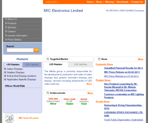 micelectronics.com: MIC Electronics Limited - Home
LED Lighting LED Display Railway Lighting Home lighting indoor  outdoor  mobile display digital poster digital billboards ticker  perimeter signage Rural Urban Street Lights coach lighting Emergency Lighting Street Lighting Lantern 
