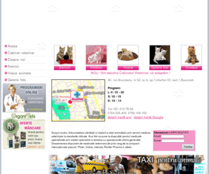 anavet.ro: ANAVET,ambulanta veterinara, taxi animale, urgente, vaccinari,tuns,livrare hrana
ANAVET,ambulanta veterinara,medic veterinar,taxi animale,livrare hrana,caini,pisici,terapie urgenta,animale,tuns caini,vaccinari caini,deparazitari animale,ecografie,analize de sange,dermatologie la domiciliu,radiologie,nutritie canina,farmacie 