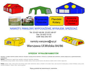 namioty-wynajem.com: Namioty Wynajem Wypożyczalnia Pawilony Ogrodowe Sprzedaż Handlowych Plandeki Budowlane Warszawa
Wynajem Namiotów na komunie wesela pikniki festyny biesiady stoiska z podłogą oświetleniem ogrzewaniem wyposażeniem cateringowe ogrodowe targowe promocyjne wystawowe barowe przyjęcia w ogrodzie ogródki kawiarniane, restauracyjne.