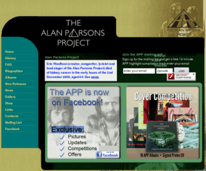 the-alan-parsons-project.com: The Alan Parsons Project, APP, CD, Official Site
Alan Parsons Project, the official site, APP CD, CDs with albums re-mastered plus unreleased material, buy online Alan Parsons CD music.