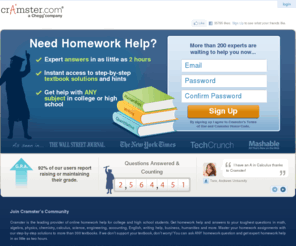 cramster.com: Homework Help from Cramster | Math, Algebra, Physics, Chemistry, Science, History, Accounting, English
Get Homework Help from Cramster with Math, Algebra, Physics, Chemistry, Science, History, Accounting, English, and More.