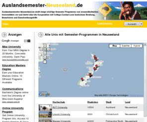 auslandssemester-neuseeland.de: Auslandssemester in Neuseeland
Auslandssemester in Neuseeland von Universitäten in Neuseeland, an die kostenlos vermittelt und somit ein Semester in Neuseeland aufgenommen werden kann