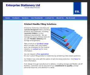 enterprisestationery.com: Enterprise Stationery Ltd - Home
Bespoke manilla file folder manufacturer producing special custom printed manilla files, folders, document wallets, file covers, mount sheets, indexes, printed tabbed dividers