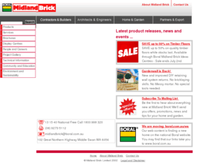 midlandbrick.com.au: Midland Brick, Building Materials,  Garden Design, Building Design
Midland brick is a supplier of clay and masonry  bricks and pavers, retaining walls and timber flooring, and can also help with estimating and colour coordination. We provide building products for private and commercial use for building a home or office; for renovations; DIY; engineering, architecture and construction; landscaping, backyards and courtyards. Midland Magpies - brick recycling.