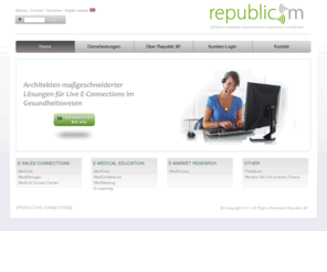 republic-m.de: Home
Republic M! is an international e-communication company, that primarily focuses on the pharmaceutical market. Our services include MedCall, MedConference, Medcast and MedManager.