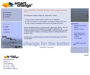 smart-change.net: smart change®: Herzlich Willkommen!
smart change® ist ein Führungsinstrument, um  Business Excellence ins Tagesgeschäft zu transferieren. Bestechend einfach im Aufbau und nachhaltig in der Wirkung.