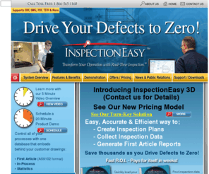 inspecteasy.com: Inspection Software, Inspection Easy, Quality Assurance, First Article Inspection
InspectionEasy software offers a paperless inspection system that benefits any fabrication or production plant. This system overlays quality check points upon actual customer drawings, allowing data collection in a centralized database. This simple to use system quickly creates inspection plans, captures first article or in-process production data, and provides on the fly statistics. Simple and clear reports are generated for supervisors or customers.