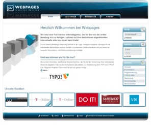 webpages.de: Internetagentur TYPO3 Programmierung und Hosting - Webpages Internet Service
Die UCS GmbH - Webpages Internet Service ist eine Full Service Agentur, die von der ersten Beratung bis zur fertigen Internetseite alles aus einer Hand anbietet: Realisierung Ihrer Projekte in PHP und als  Typo3 Content Management System CMS