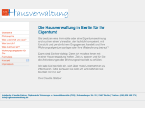 berlin-immobilienverwaltung.com: Hausverwaltung Berlin Hausverwalter cg Hausverwaltung Berlin Claudia Glatzer
cg Hausverwaltung Berlin - Hausverwaltung Claudia Glatzer Ihr professioneller Hausverwalter und Verwalter für Miethäuser und Immobilien in Berlin.