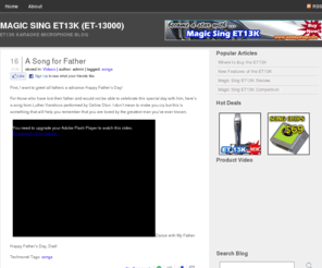 et13k.com: Magic Sing ET13K (ET-13000)
Magic Sing ET13K blog talks about the features of Magic Sing ET-13000 microphones. It also has posts about music in general and various song chips offered by Enter Tech.