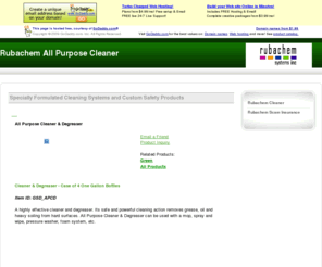 rubachemallpurposecleaner.com: Rubachem All Purpose Cleaner
Product page for Rubachem All Purpose Cleaner.  Please contact Rubachem Systems at 800-548-3285.  This is a Rubachem Scam Free Product.