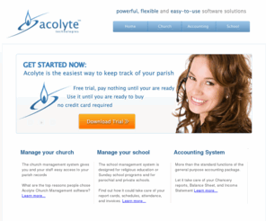 acolytesoftware.net: Acolyte Software
A powerful and easy to use church management, accounting and school software that comes with lots of very useful features and functions.