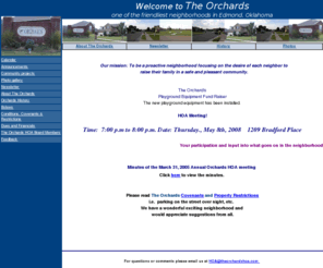 theorchardshoa.com: The Orchards, Edmond, Oklahoma
The Orchards is one of the beautiful neighborhoods of Northwest Edmond, east of Santa Fe and south of Danforth.