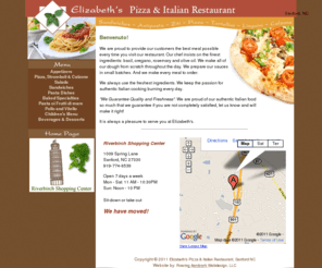 elizabethspizza.com: Sanford, NC | Elizabeth's Pizza and Itallian Restaurant
Italian restaurant offering pizza, sandwiches, pasta and baked dishes, in Sanford, North Carolina.