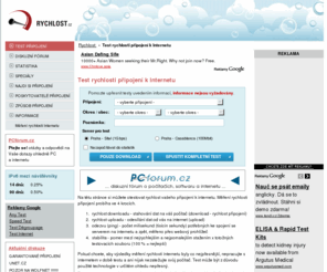 rychlost.net: Test rychlosti připojení k Internetu
Test rychlosti připojení k internetu s přehledy testujících návstěvníků. Statistické sumarizace jednotlivých poskytovatelů připojení a dlouhodobé statistiky. Nově také databáze poskytovatelů připojení dle regionu působení.