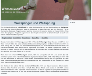 weitspringer.de: Weitspringer - Die Leichtathlektik Disziplin Weitsprung und Ihre Weltrekorde und Weltmeister sowie Weldrekordhalter
Weitsprung ist eine der Kerndisziplinen der Leichtathletik. Neben den Weltmeisterschaften ist Olympia das größte Event.