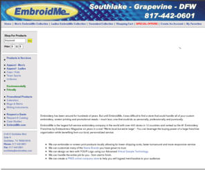 embroidme-southlake.com: EmbroidMe of Southlake
Promotional products, advertising specialties and business gifts. Shop our mall of products that can be imprinted with your company name & logo! Enter to win our drawing!