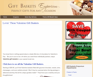 giftbasketsemporium.net: Gift Baskets Emporium
Gift Baskets Emporium: Gourmet gift baskets for all occasions and budgets. Choose from gourmet chocolate gift baskets, coffee, or snacks for Valentine's Day.  Same day gift basket delivery available.