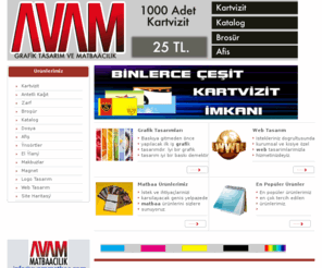 avammatbaa.com: Matbaa, kartvizit, antetli kağıt, zarf, dosya, broşür, katalog, el ilanı, bloknot, insört, makbuz, magnet, logo tasarım, grafik tasarım, web tasarım, matbaa  0212 613 72 45
Avam Matbaacilik & Grafik Tasarim