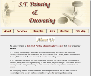 stpaint.com: S.T. Painting & Decorating
Painting and Decorating services in York region. We serve Aurora, Newmarket, Richmond Hill, and the surrounding areas.