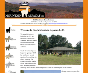 ozarkmountainalpacas.com: Huacaya Alpacas at Ozark Mountain Alpacas an Arkansas Alpaca Farm
Huacaya alpacas in Fayetteville Arkansas, an huacaya alpaca farm.  Ozark Mountain Alpacas is your orgin for for Arkansas alpaca information, investment opportunities, huacaya alpacas, crias and alpaca herdsires.