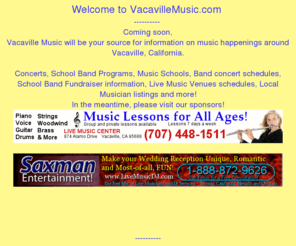 vacavillemusic.com: Vacaville Music.com
Music Information for Vacaville, band rentals, orchestra rentals, music lessons, music school, solano county