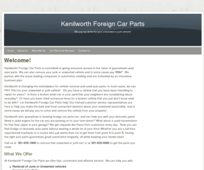 kenilworthused.com: Home - Kenilworth Foreign Car Parts
Provides pick up and removal of junk and used cars.  We also sell foreign and domestic car parts.