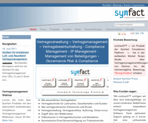 symfact.com: Home: Contract Management Software Solutions, Compliance Management - Symfact
Verwalten und Managen von Verträgen mit der Vertragsmanagement Software contractX: einfach, klar und transparent. Die Symfact Vertragsverwaltung erlaubt eine effiziente und nachhaltige Bewirtschaftung vona allen Verträgen.
Governance, Risk und Compliance Lösungen.