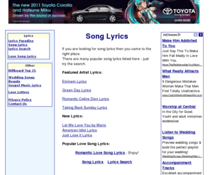 lyricsparadise.com: Lyrics Paradise Song Lyrics
Song lyrics website for many of popular songs. Lyrics paradise for lyrics lovers.