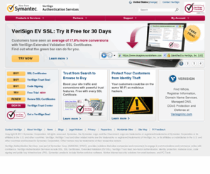 bulkupdate.com: VeriSign Authentication Services - The leading provider of SSL.  Products include SSL, SSL Certificates, Extended Validation (EV SSL), VeriSign Trust Seal, two-factor authentication, identity protection, malware scan, code signing & public key infrastructure (PKI).
VeriSign Authentication Services provides solutions that allow companies & consumers to engage in communications & commerce online with confidence. VeriSign Authentication Services include SSL Certificates, Extended Validation SSL, two-factor authentication, identity protection, code signing & public key infrastructure (PKI).